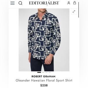 *NWT $258* Robert Graham Oleander Hawaiian Floral Embroidered Sport Shirt Men XL